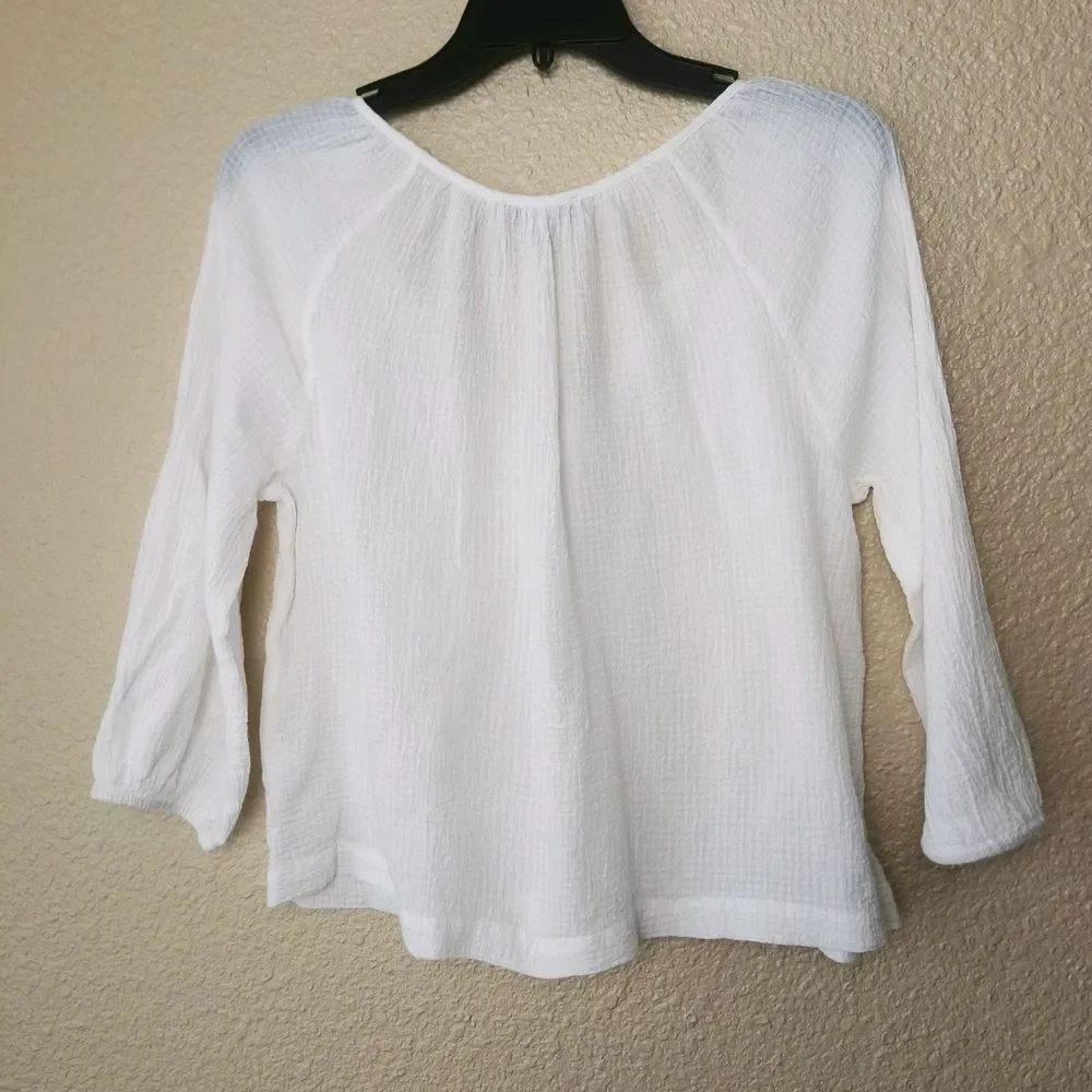 J Crew Top Size Small Womens Gold‎ Smock Neck Puff Sleeve Cotton Poplin Blouse